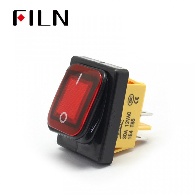 FILN 120V 20A Waterproof IP67 T85 CE Rocker Type Switch Red