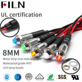 FILN FL1M-8SW-1 8mm red yellow blue green white 12v 110v 24v 220v led metal signal lamp with 20cm cable