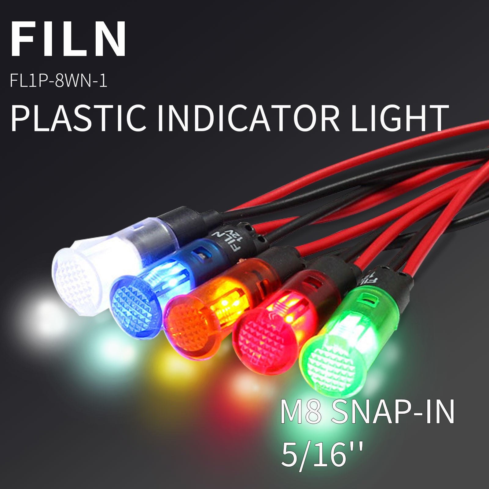 8MM 12V Clip-on LED Plastic White Indicator Light