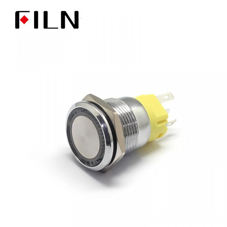 19MM Flat Head Terminal Pin Concave Momentary Push Button Switch Grey