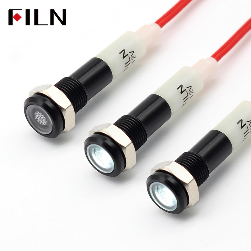 FILN 6MM(1/4‘’) 12V  24V 220V LED Indicator Light Mini Metal Waterproof IP67 Pilot Signal Lamp Red Green Yellow Blue White