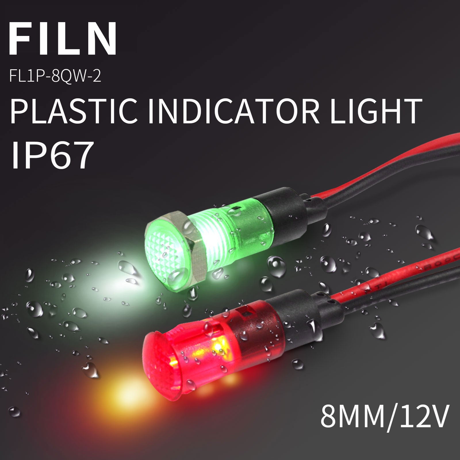 8MM 12V Clip-on LED Plastic White Indicator Light