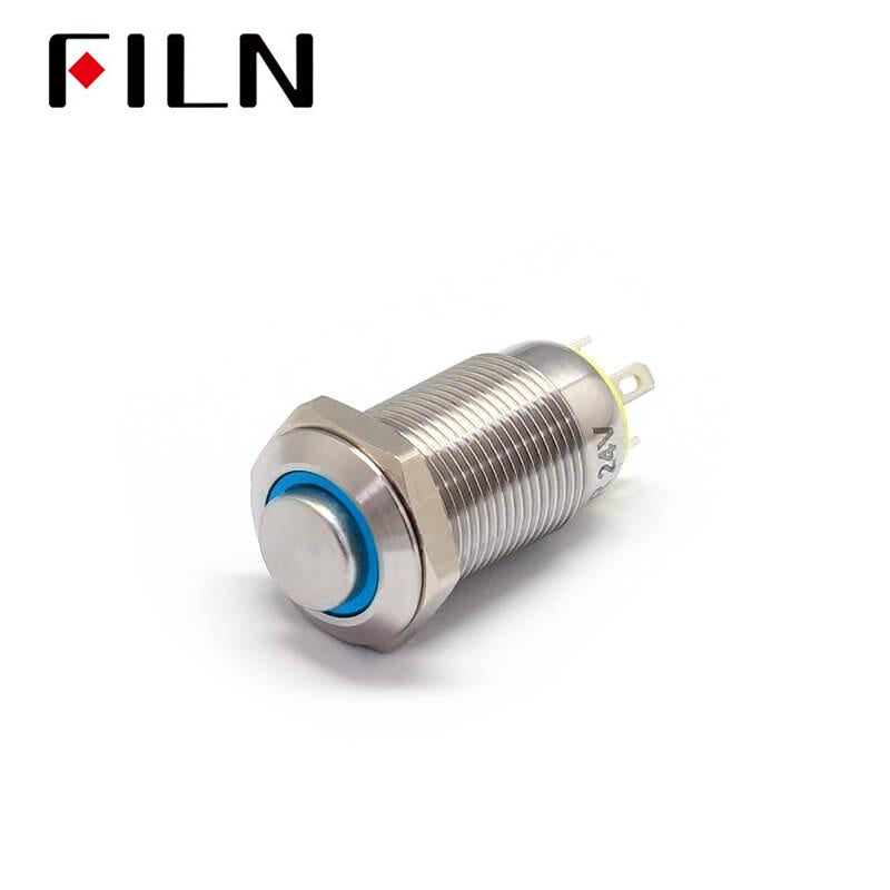 12MM 4PIN Yellow Illuminated Latching Push Button Switch Blue