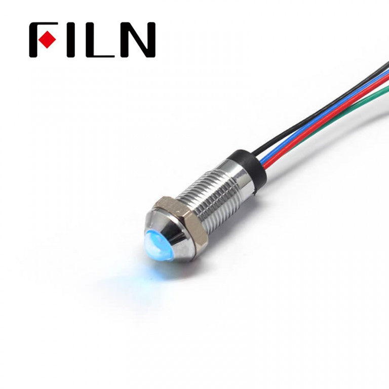 8MM Three Color Waterproof IP67 Metal Signal Indicator Light Blue