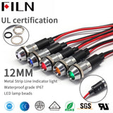 FILN 12mm Metal Indicator Light Concave Head red green yellow blue white led 12V 24V 110V 220v indicator light with 20cm cable