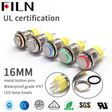 FILN 16mm High head Momentary latching ring led push button switch