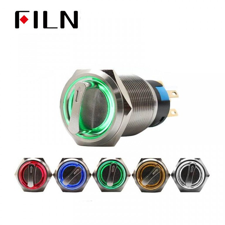 19mm 3 Way  Push Button Switch Metal Rotary Latching Illuminated Details