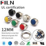 12MM Momentary Metal Round Vandal Resistant Push Button Switches