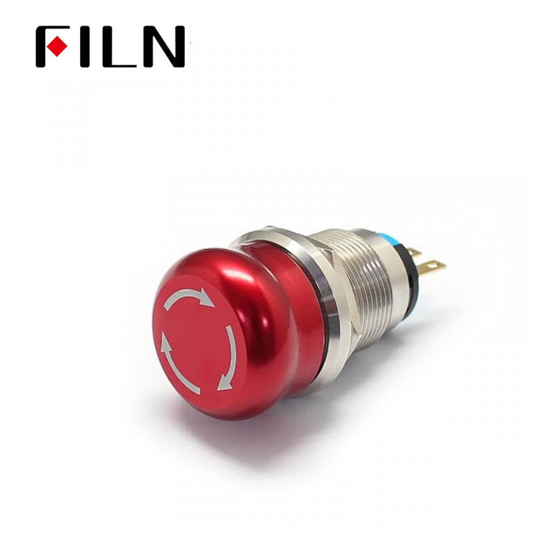 19MM 3 Pins Waterproof Metal Push Button Stop Switch Red