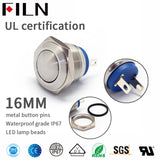 16MM stainless 2P momentary ul METAL push button switch