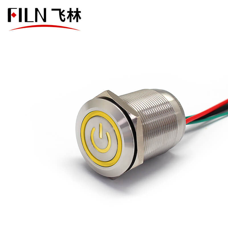 25MM 3A Waterproof Metal Push Button Switch Yellow