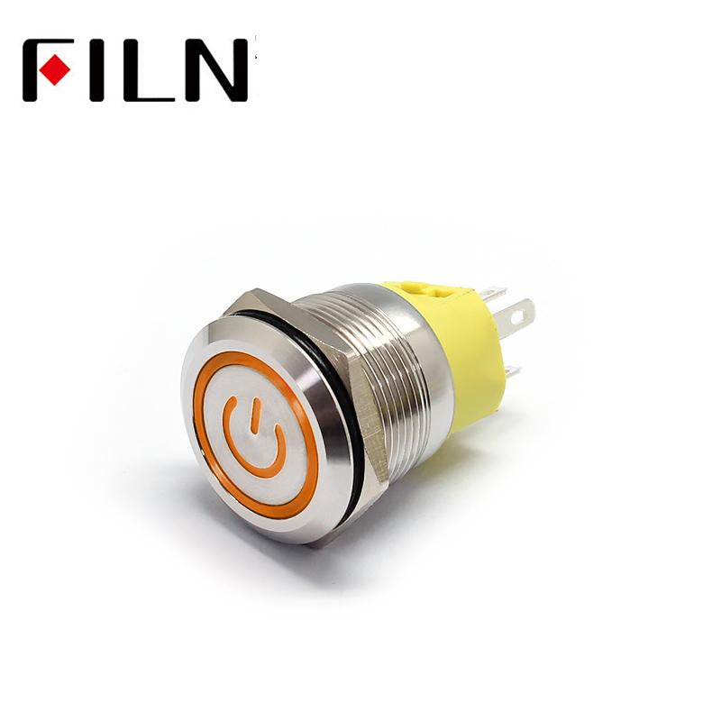 22MM 12V White LED Latching Metal Push Button Switch Orange