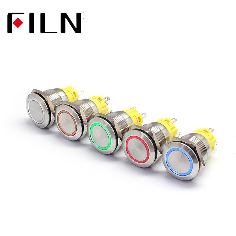 FILN UL 19mm Ring light Push Button Switch ON OFF Stainless Steel anti ...