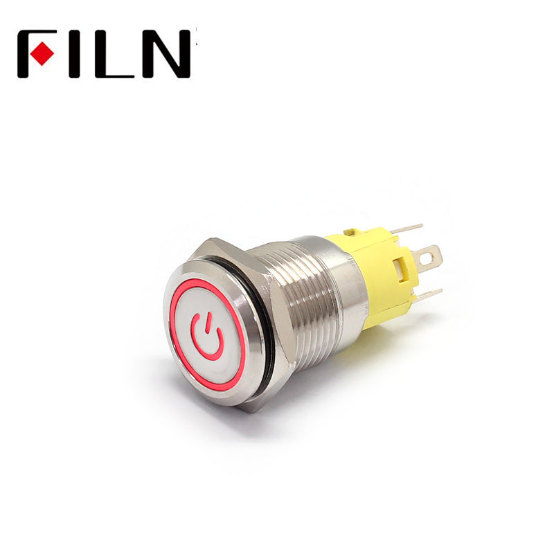 Filn 16mm 6V 12V 110V 220V LED waterproof Push Button Switch with Power symbol Red