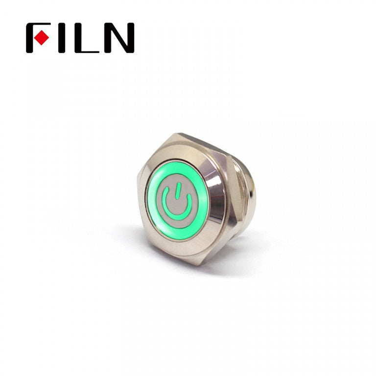 16mmr Momentary 12V Metal Push Button Switch With Ring LED Power Symbol Price