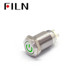 12MM Push Button Switch 6V Green LED on-off Front