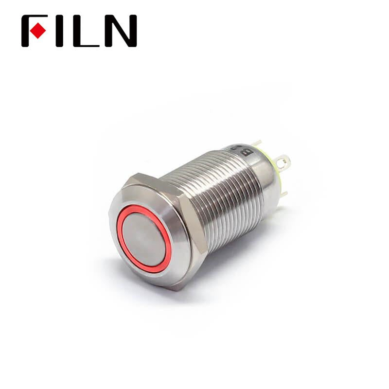 12MM Red LED Light 12V 110V Latching Metal Push Button Switch Front