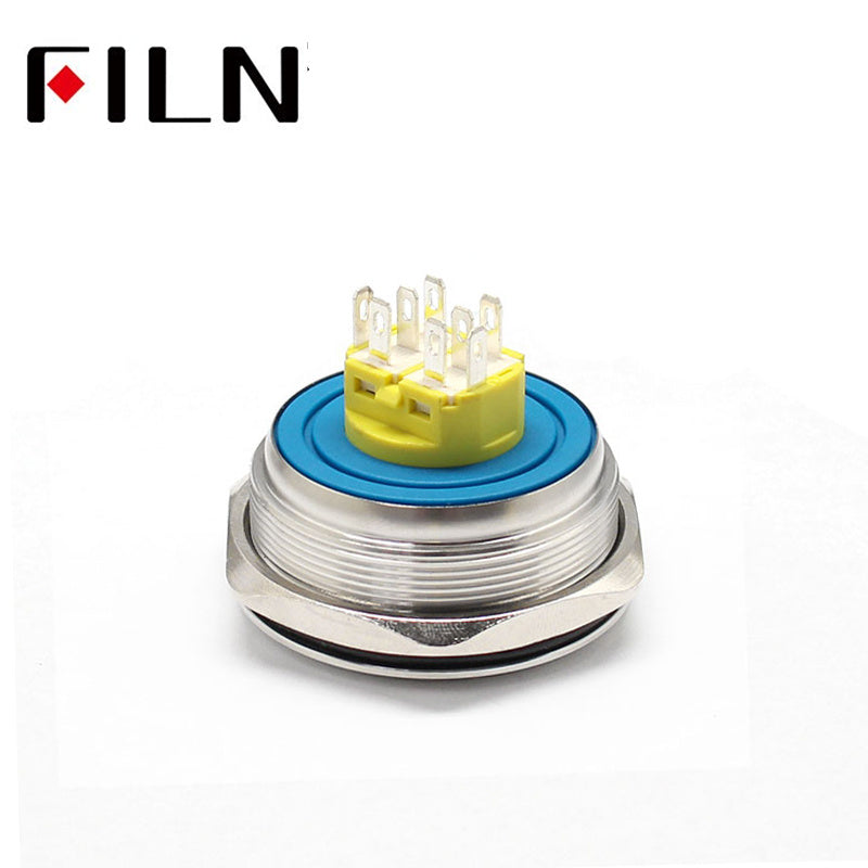 40MM 8PIN IP67 Metal Ring Push Button Switch With Light Bottom