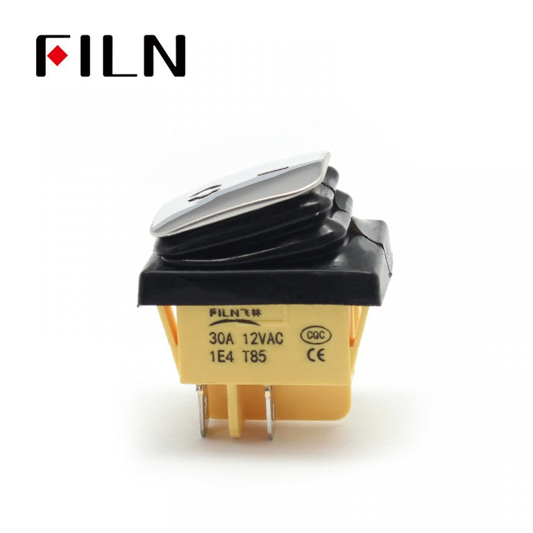 FILN Amber Stainless Waterproof IP68 12V Lighted Rocker Switch Front