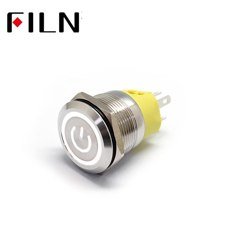 22MM 12V White LED Latching Metal Push Button Switch White